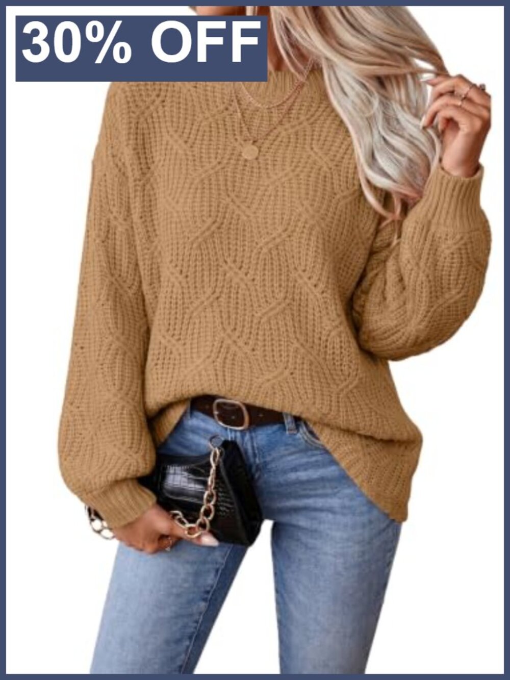 Cable Knit Sweater Long Sleeve Crewneck Pullover Women's